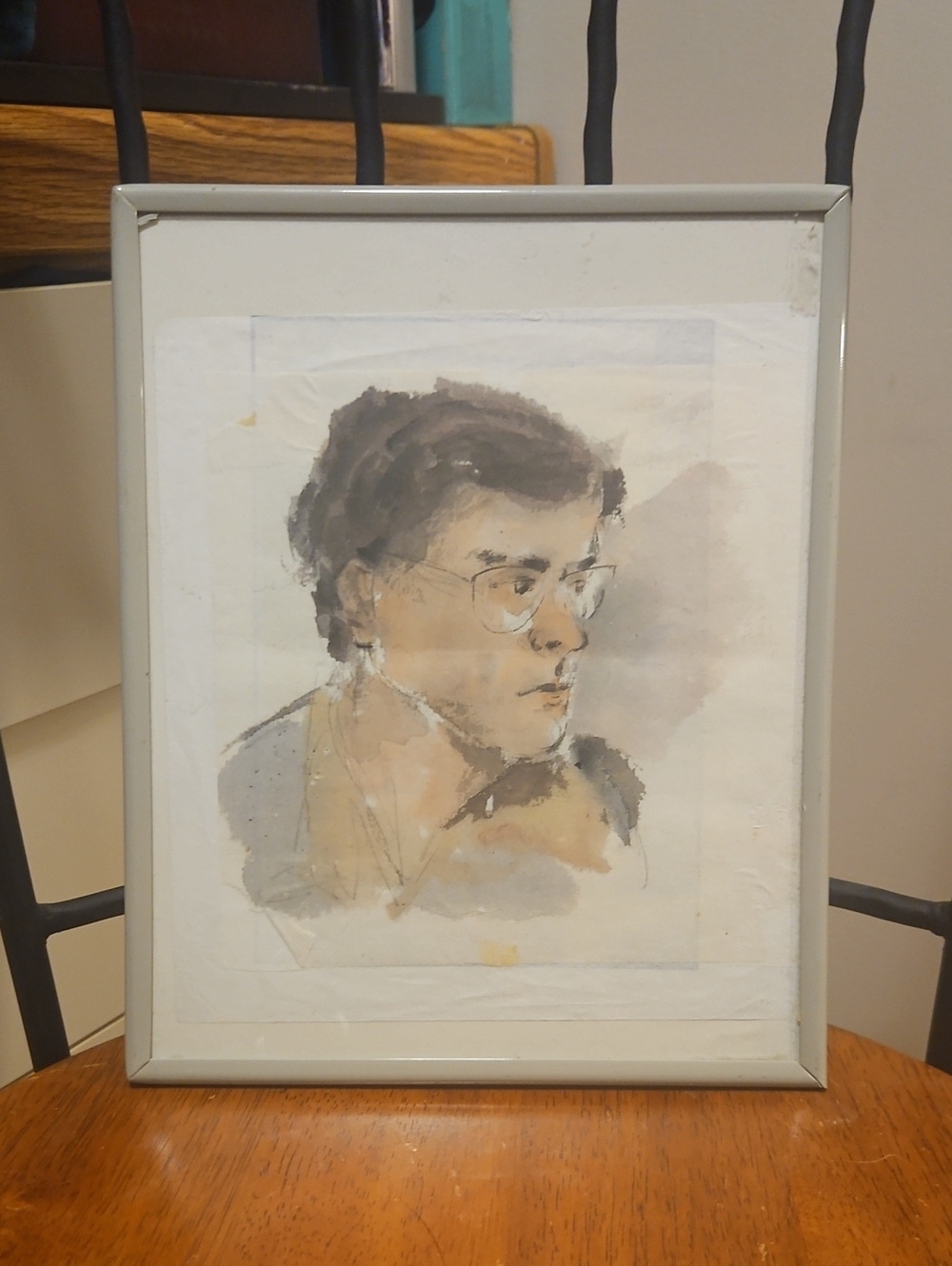 Framed Neutral-Tone Portrait Watercolor